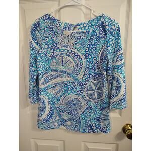Lilly Pulitzer Waverly Top Women's XS Midnight Blues 3/4 Sleeve pullover keyhole